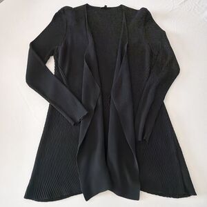 Eileen Fisher Sz L Cardigan Black Open Front Silk Waterfall Lagenlook Minimalist